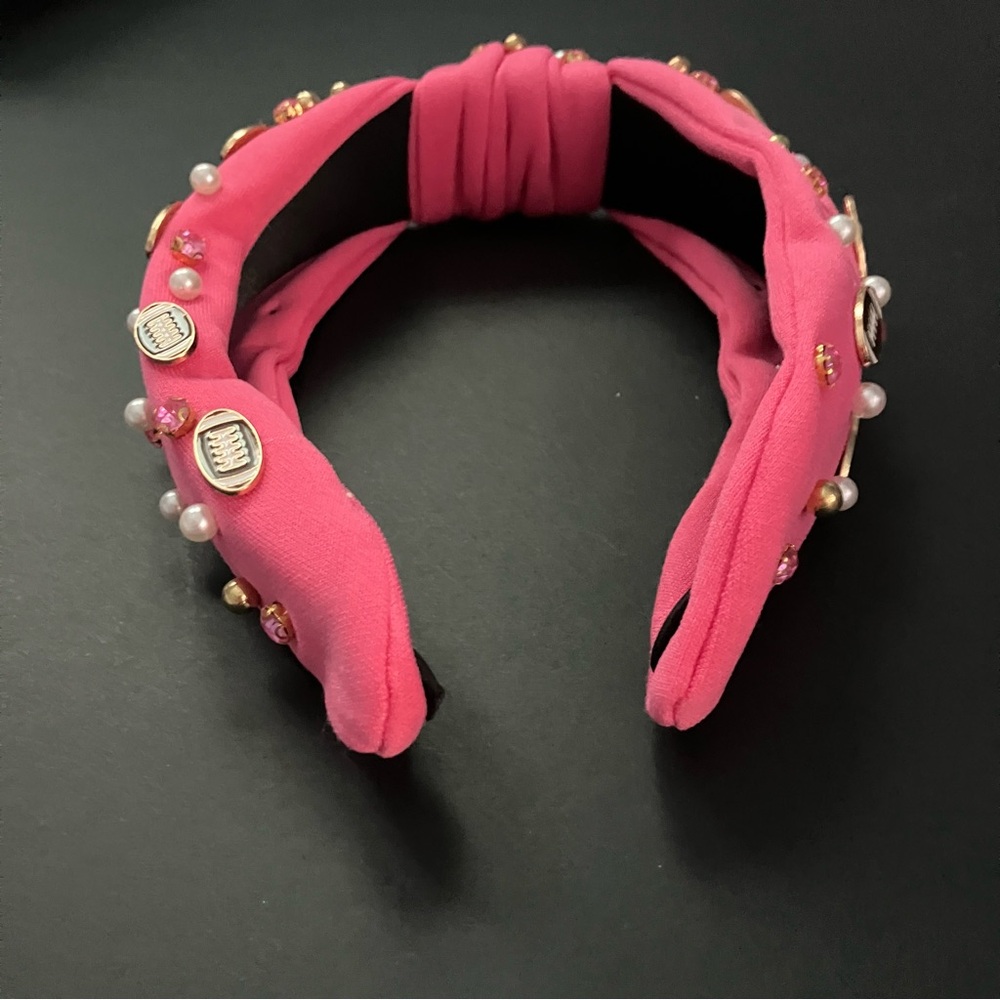 Limited Football Edition Knotted Headband Hot Pink Wide Top Rhinestone - Picture 4 of 4
